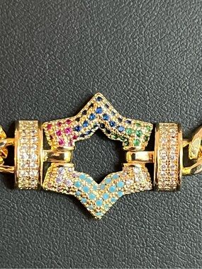 Gold Cuban Link w/ Multicolor Pave Star Necklace  16” and stunning!!!